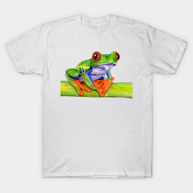 Red-eyed tree frog - ink and watercolour painting T-Shirt by lorendowding